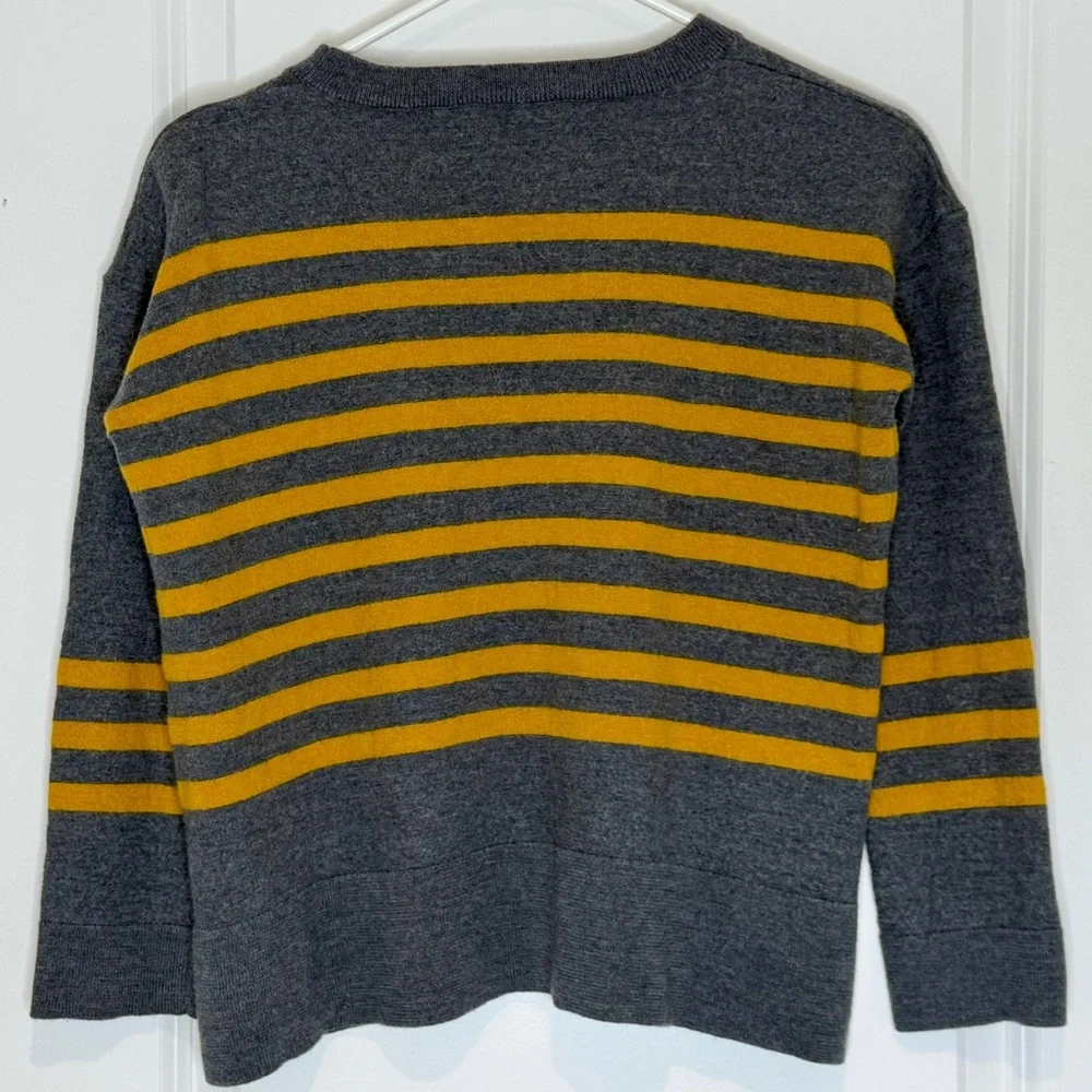 Pendleton Merino Wool Striped Crewneck Sweater Gray Yellow Stripes Womens Size M